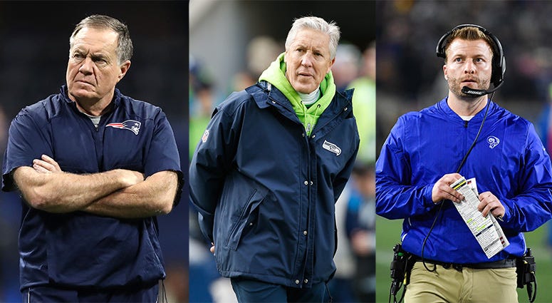 From left, Pat Shurmur, Matt Nagy and Frank Reich