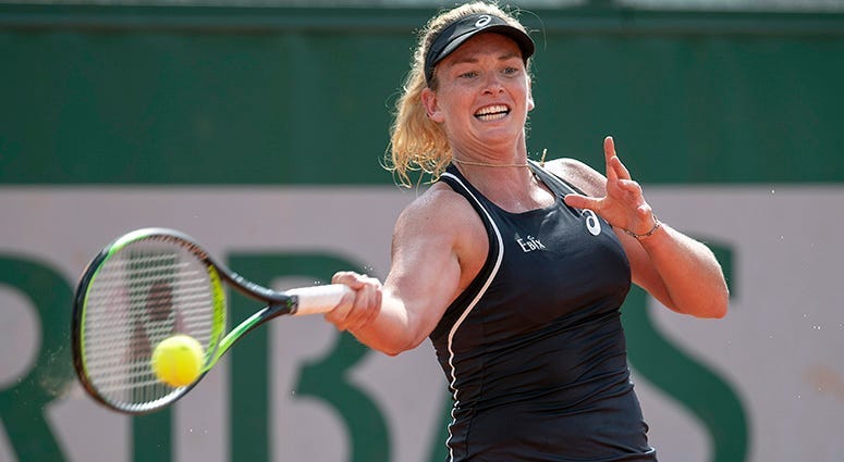 May 31, 2018, Paris, France: Coco Vandeweghe (USA) in action during her match against Lesia Tsurenko (UKR) on day five of the 2018 French Open at Roland Garros. Mandatory Credit: Susan Mullane-USA TODAY Sports