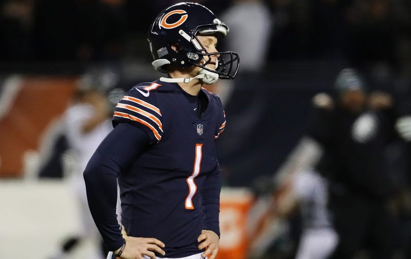 Bears kicker Cody Parkey reacts after missing a game-winning field goal attempt against the Eagles.