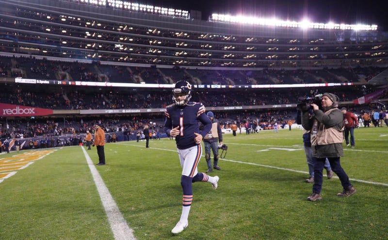 Bears kicker Cody Parkey leaves the field after missing a game-winning field-goal attempt.