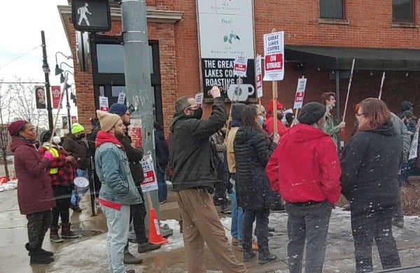 Employees of the Great Lakes Coffee Roasting Company went on strike Wednesday morning, in hopes of winning a union contract that would improve wages, confront unsafe working conditions and more.