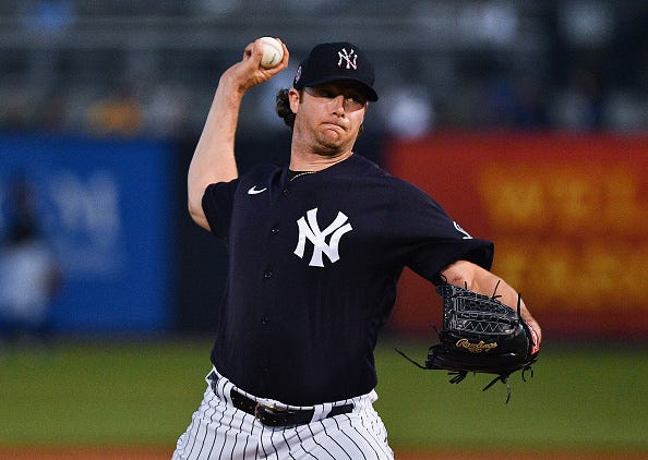 Gerrit Cole delivers a pitch during a Yankees spring training game.