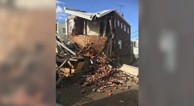 A partial house collapse in West Philadelphia, on 62nd and Ludlow streets.