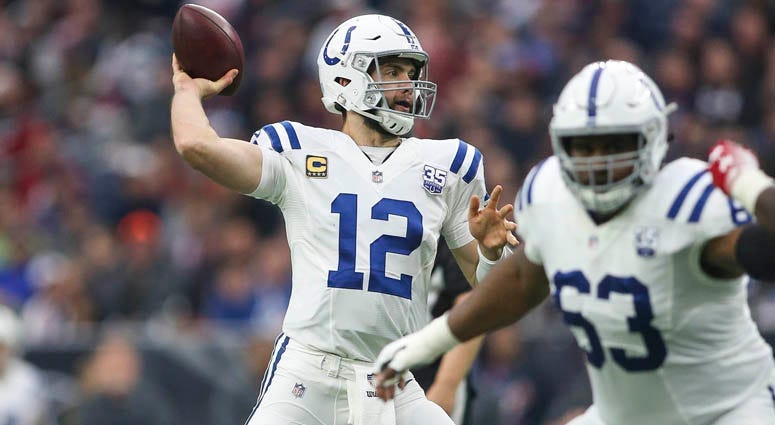 Colts quarterback Andrew Luck (12) throws a pass for a touchdown during the second quarter against the Texans on Dec. 9, 2018, at NRG Stadium in Houston.