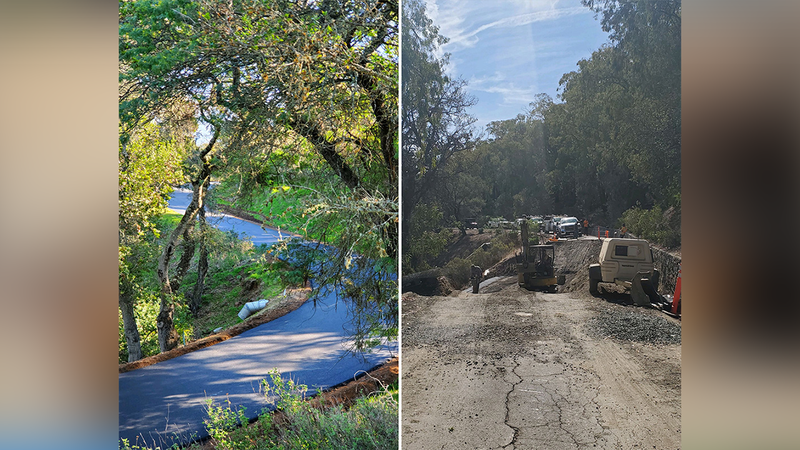 Road repairs being completed at Hearst Castle after damage caused by the winter storm in early 2021.