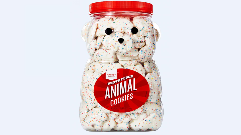 Market Pantry White Fudge covered Animal Cookies.