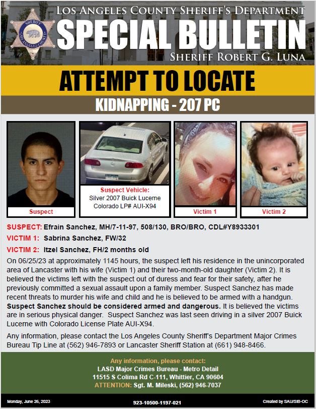 release from the LASD with photos of the suspect, his car, and the victims