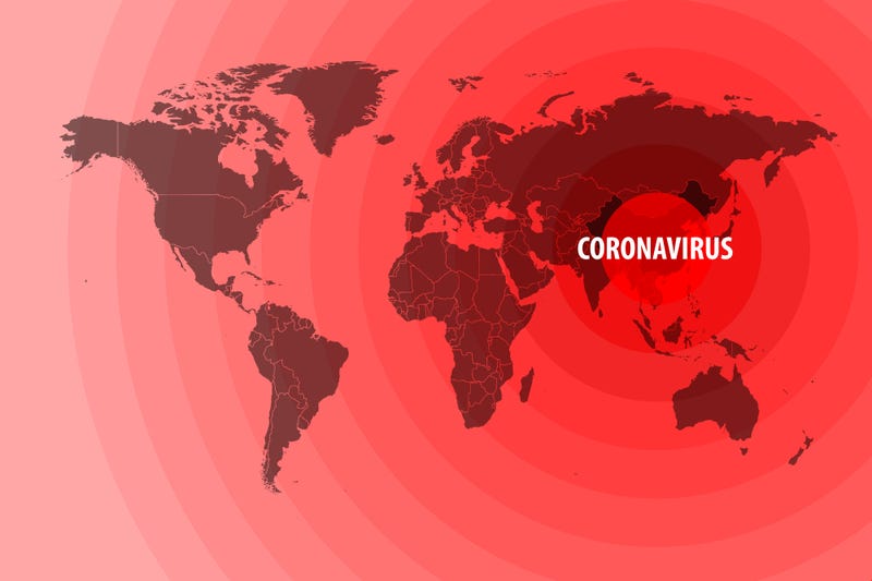 Illustration of the spread of a new coronavirus from China around the world
