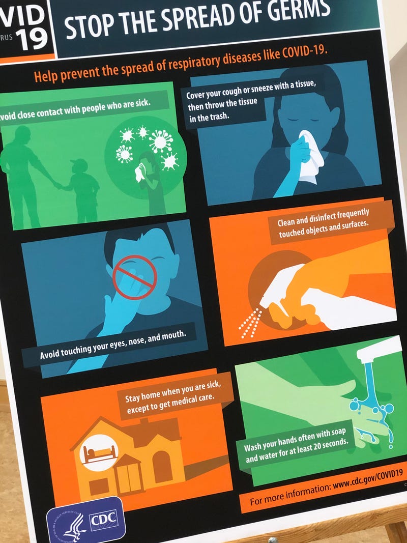 CDC Coronavirus containment guidelines, as posted at Hartford Public Library 3/6/20