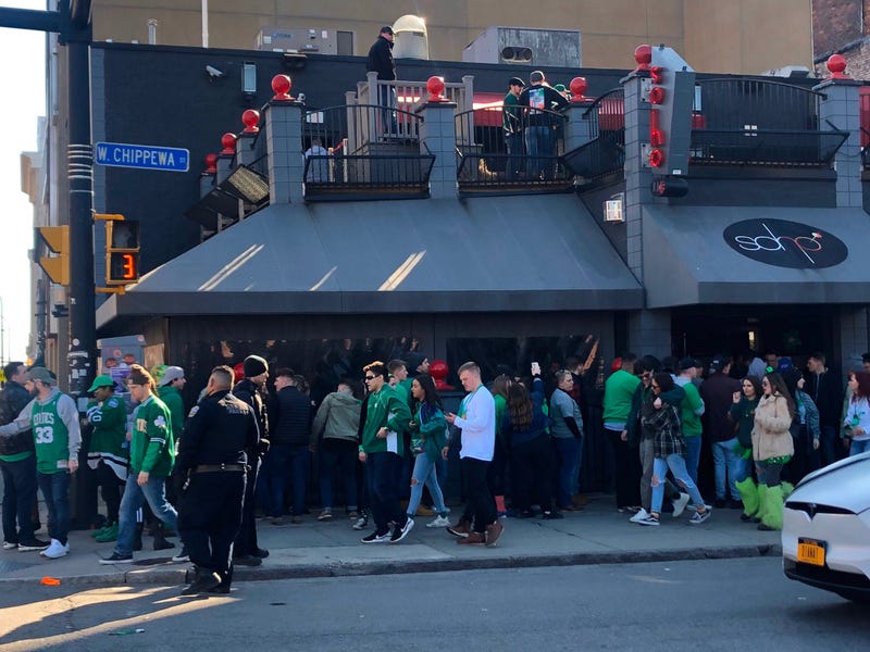 Crowds gather at SoHo Buffalo on Chippewa Street despite executive orders limitng crowds due to coronavirus. March 15, 2020 (WBEN Photo/Brendan Keany)