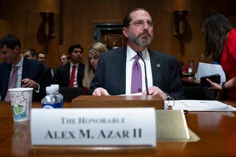 FILE - In this Feb. 13, 2020 file photo, Secretary of Health and Human Services Alex Azar testifies on Capitol Hill in Washington.  (AP Photo/J. Scott Applewhite)