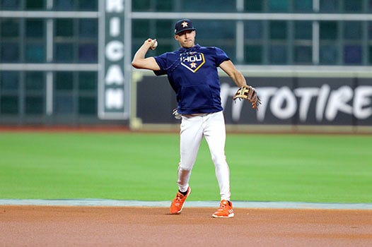 Carlos Correa warms up before a game. 