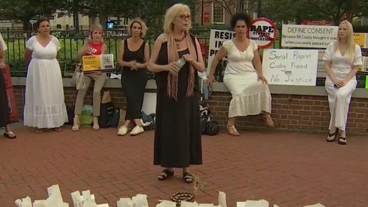 Cosby accusers protest comedian's release at Independence Mall vigil