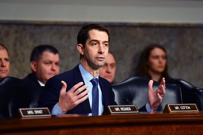 Arkansas Sen. Tom Cotton questions Acting Secretary of Defense Patrick M. Shanahan, Secretary of the Air Force Heather Wilson, Chairman of the Joint Chiefs of Staff Gen. Joseph F. Dunford, and Commander, United States Strategic Command Gen. John E. Hyten