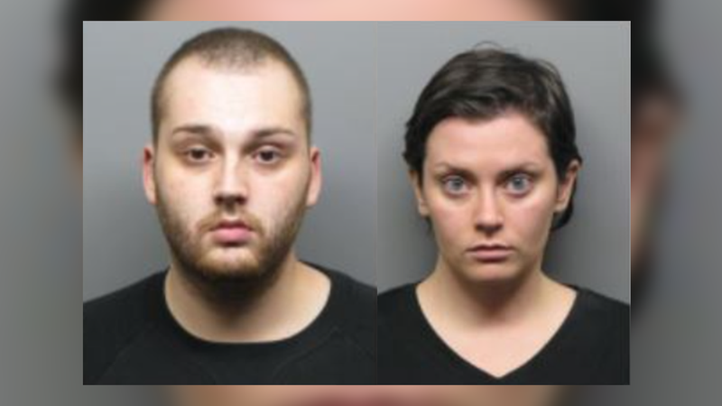 Mugshots of Jonathan (left) and Cameron Perez (right) a husband and wife accused of luring a man online to meet in person before robbing him in a Thousand Oaks, Calif. hotel, according to the Ventura County Sheriff's Office.