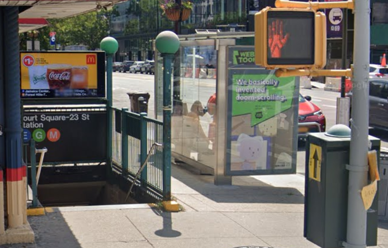 A mother and her 11-month-old daughter were pepper sprayed while aboard a southbound M train near the Court Square-23rd Street station on Friday morning.