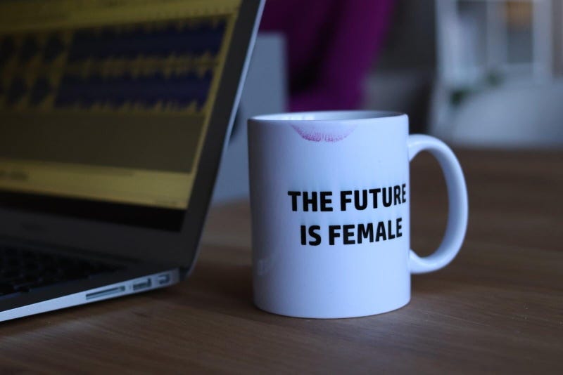 coffee mug with 'The future is female'