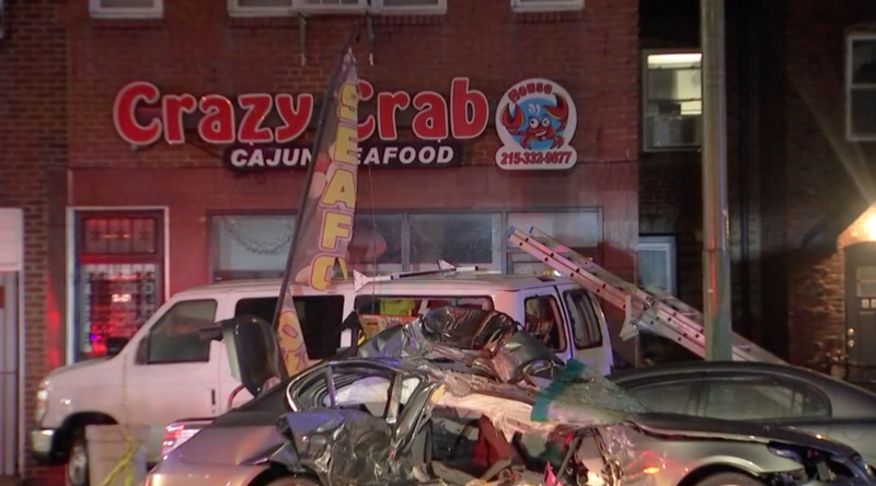 Passenger thrown from speeding car that slammed into parked van in Northeast Philly, police say