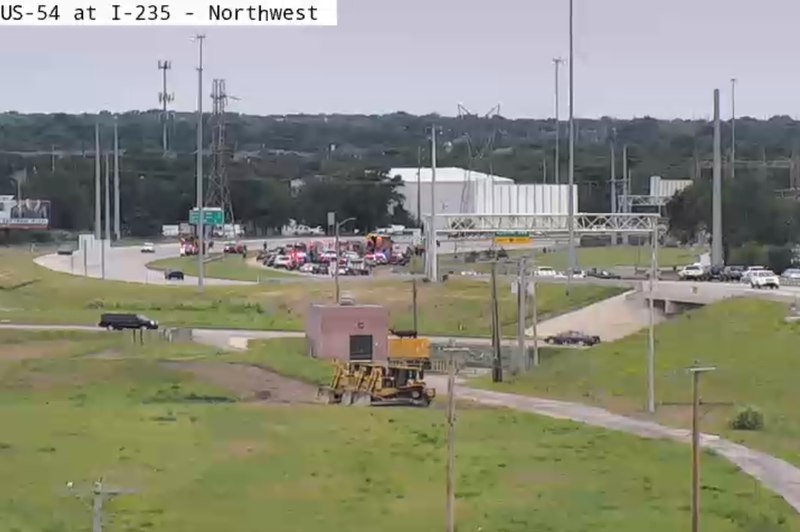 The crash scene on northbound I-235.