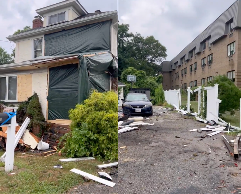 An SUV went airborne and landed in a home at 128 Great East Neck Rd. in West Babylon, police said