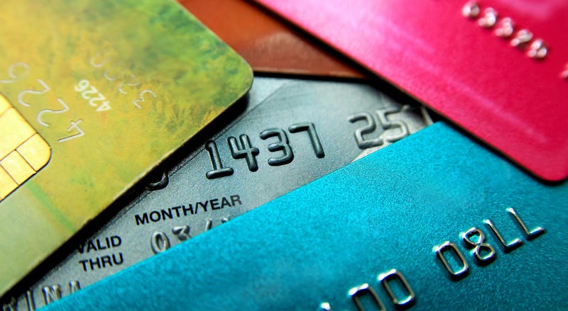 credit cards spread out, stacked