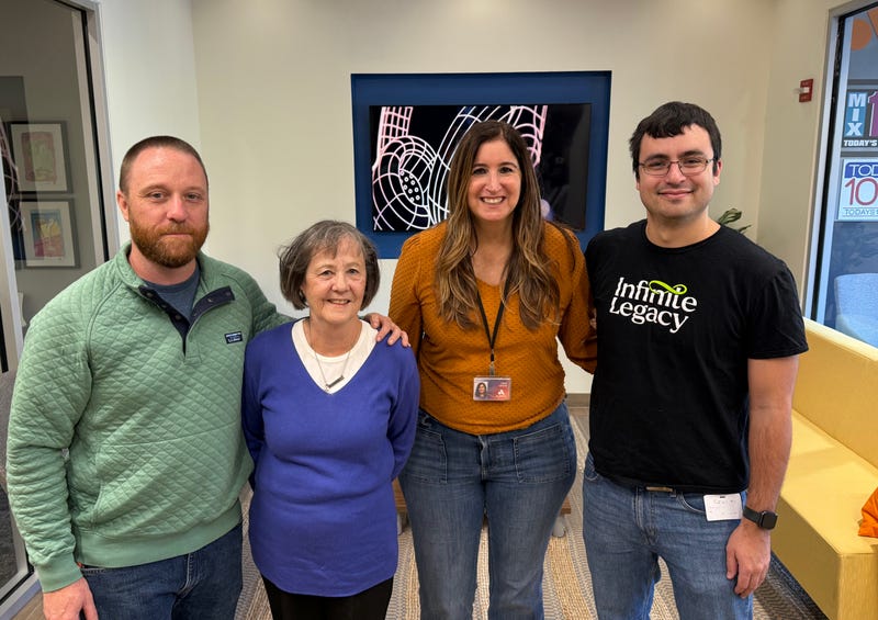 Dan Baldwin & his Mom Kathy Baldwin with Gina Crash & Adam Falzarano from Infinite Legacy at Audacy Baltimore