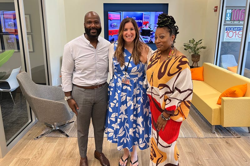 The Aspen Institute's Frederick J. Riley & 2023 Weaver Awardee Nikki Stokes with Gina Crash at Audacy Baltimore's Studios