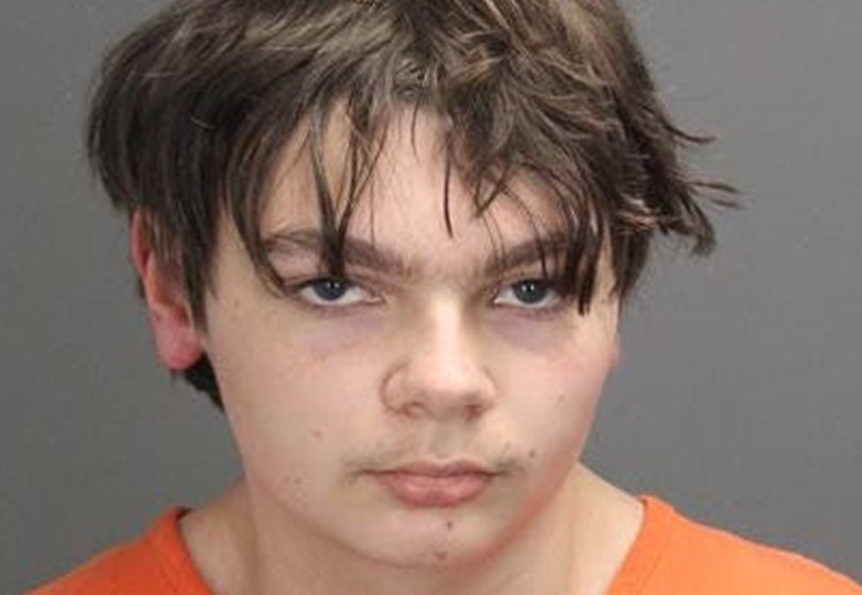 Accused Oxford High School shooter Ethan Crumbley is seen in a booking photo