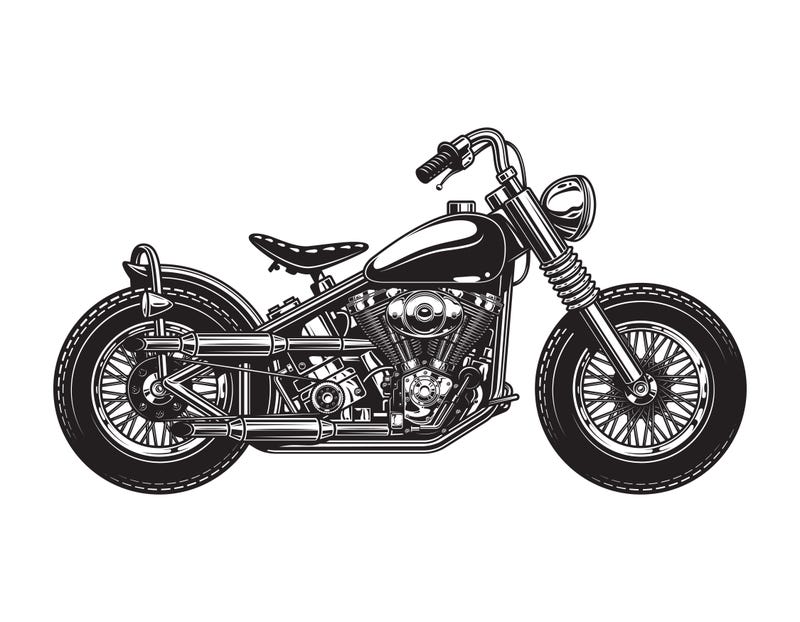 Vintage chopper motorcycle side view template in monochrome style isolated vector illustration