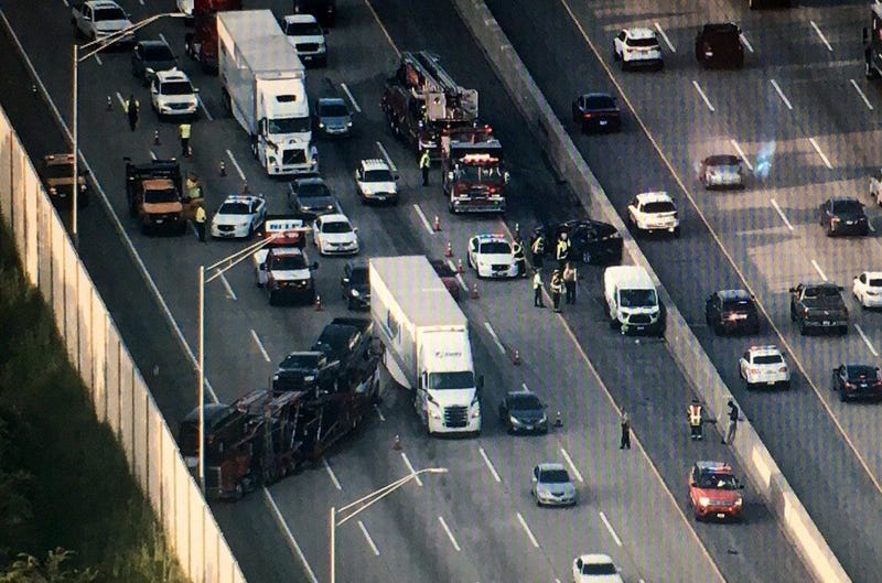 Traffic was crawling Tuesday in the northbound lanes of Interstate 294 near Dempster Street after a crash involving at least four vehicles.
