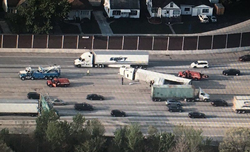A semi truck crashed Wednesday morning on I-94/80 in Hammond, Indiana, causing major delays for commuters.