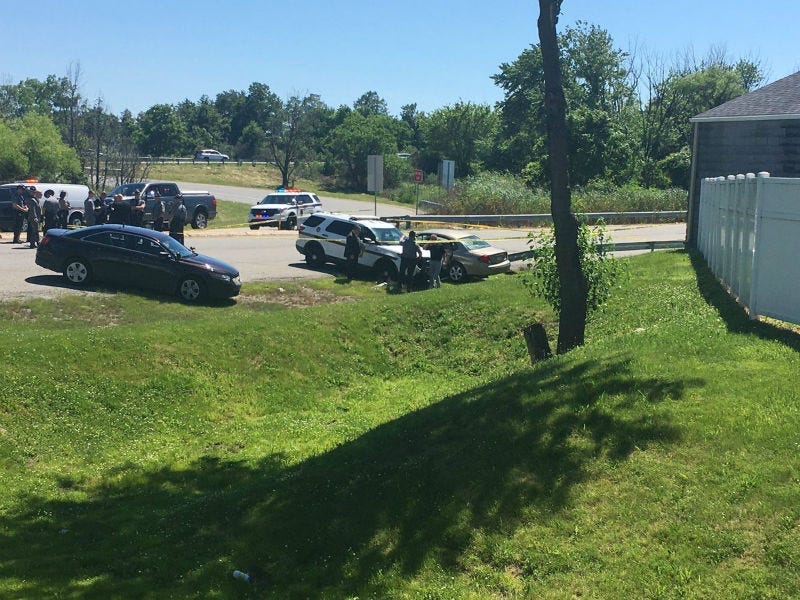 A Pennsylvania State Police was involved in an apparent high-speed chase and shooting on I-95 that ended at the Highland Avenue ramp in Chester on Tuesday afternoon with an arrest. 