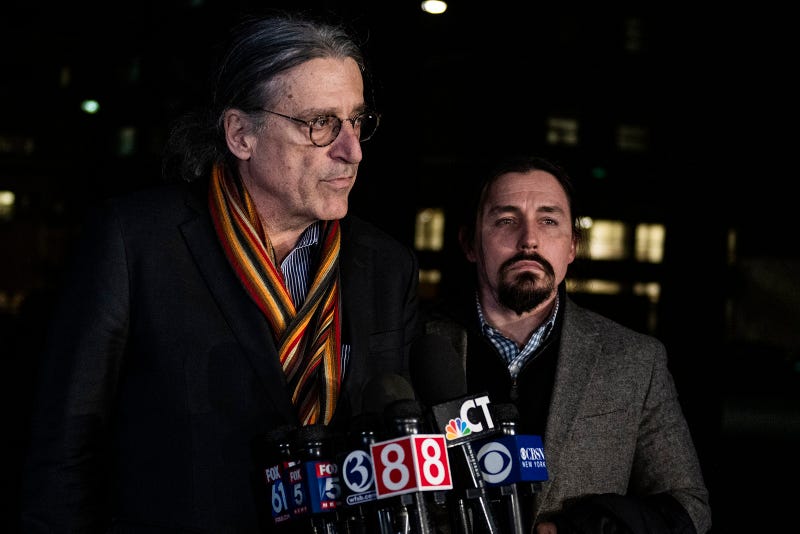 Fotis Dulos' attorney Norm Pattis stand with attorney Kevin Smith as he announces the death of Fotis Dulos,