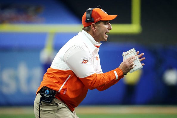 Dabo Swinney on the Clemson sidelines.