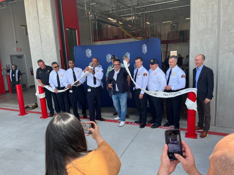 Officials at a ribbon cutting for a new Dallas Fire-Rescue station in West Dallas on April, 12, 2023.