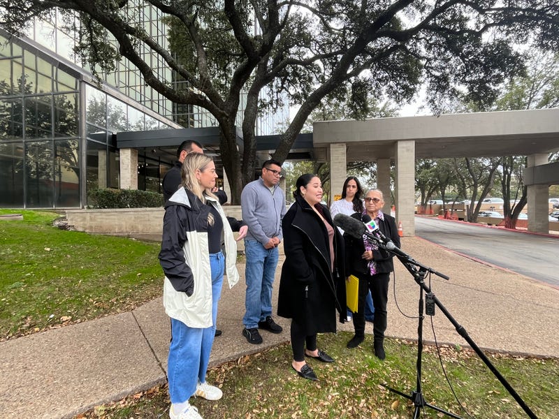 Lawsuit press conference outside the Dallas Admin bldg