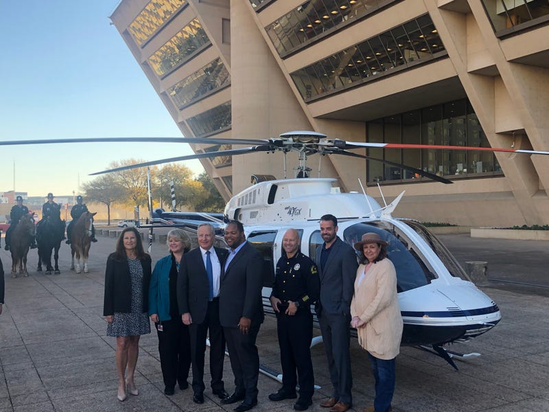 Ross Perot Jr has donated a helicopter to the Dallas Police Department. Perot landed the Bell 407 on the plaza in front of Dallas City Hall Wednesday morning.