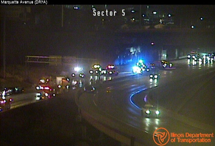 Local lanes were closed Jan. 10, 2020, after a semi crash, trash spill and fuel leak on the outbound Dan Ryan Expressway near the Chicago Skyway.