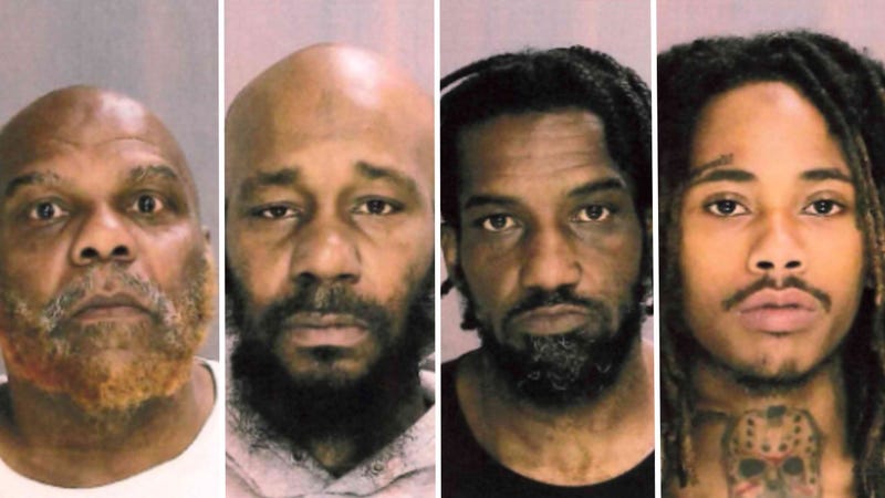Mugshots of George Singleton, Bruce Lewis, Kyle Cain and Khayree Blue