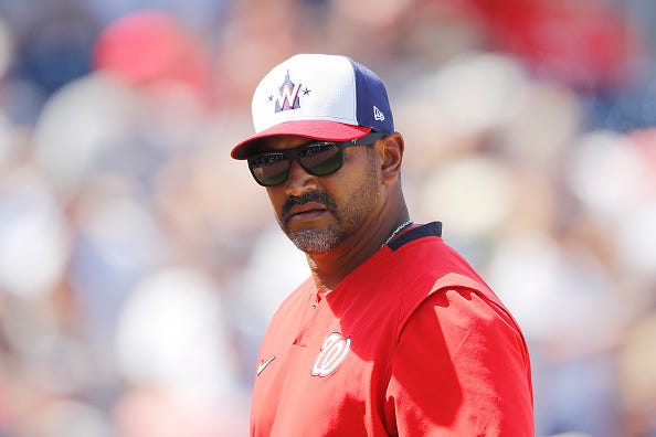 Dave Martinez during a Nationals game. 