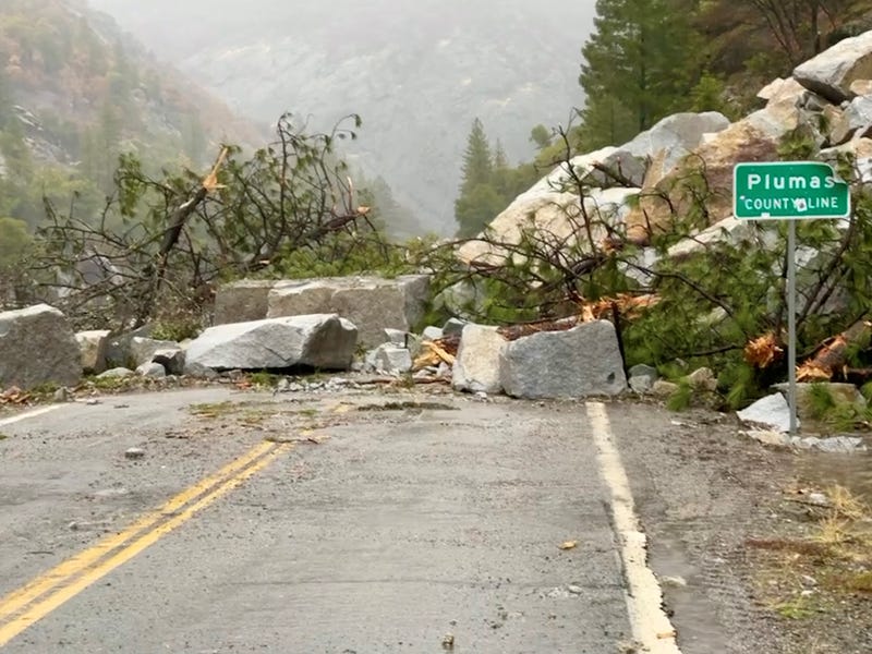 Debris slide on Highway 70 in Butte County after rainstorm Sunday, Oct. 24, 2021.