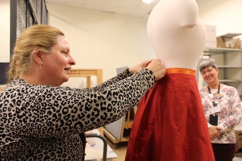 A dress worn by Judy Garland in Meet Me in St. Louis is on display