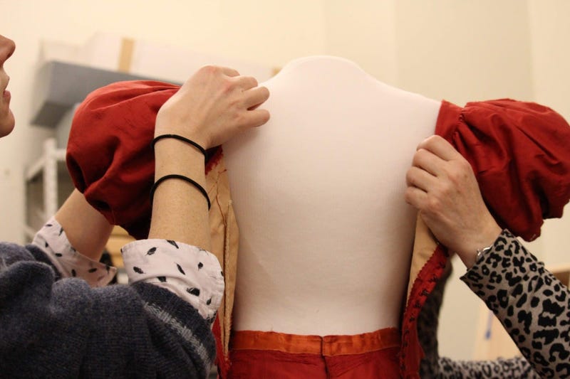 A dress worn by Judy Garland in Meet Me in St. Louis is on display