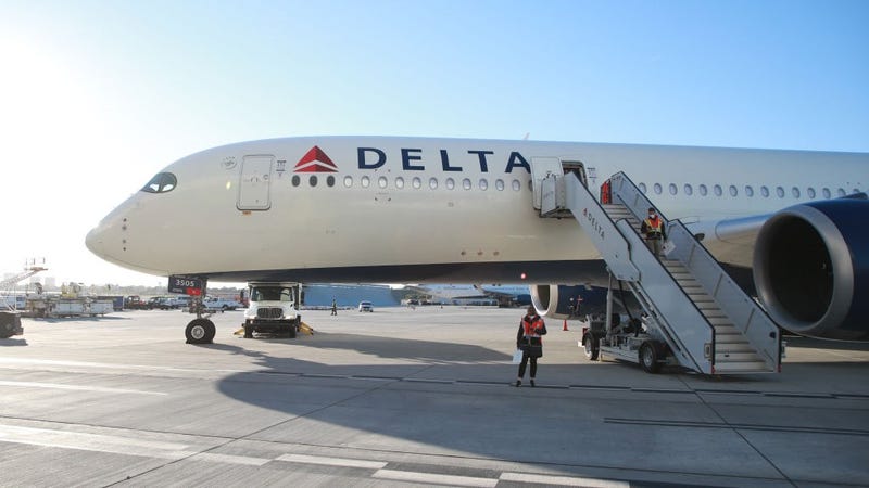 A general view of the Delta Airlines Charter for Beijing 2022 Winter Olympic Games at Los Angeles International Airport on January 27, 2022 in Los Angeles, California.