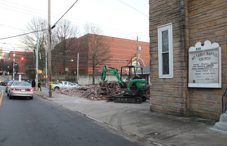The bricks and rubble from the demolished building where Fabian Williams