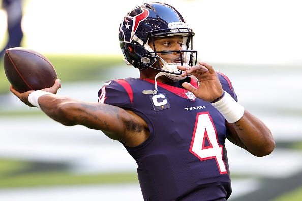 Deshaun Watson warms up for the Texans. 