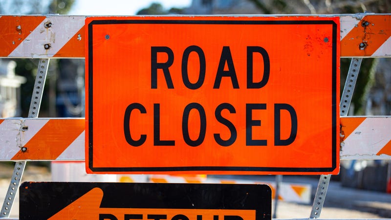 Road closed detour up close - stock photo