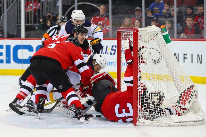 Devils left wing Brett Seney (43) celebrates his goal during the third period against the Chicago Blackhawks on Jan. 14, 2019, at Prudential Center. 
