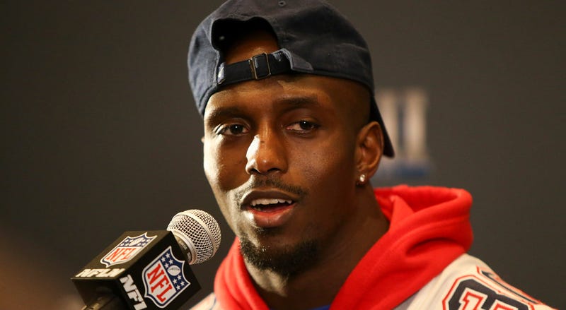 Jan 31, 2019; Atlanta, GA, USA; New England Patriots free safety Devin McCourty (32) addresses the media at a press conference for Super Bowl LIII at Hyatt Regency Atlanta. Mandatory Credit: Brett Davis-USA TODAY Sports