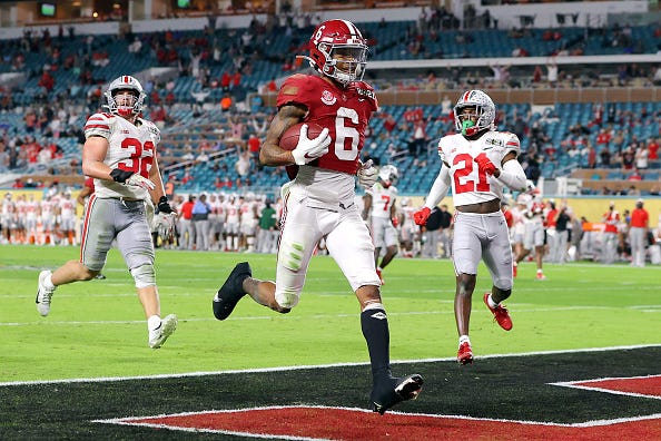 Devonta Smith finds the end zone for Alabama in the national championship game